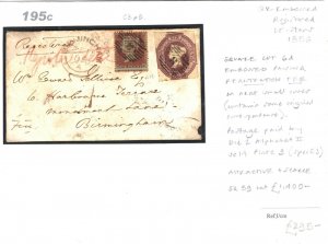 GB 6d EMBOSSED COVER 1856 Registered London Birmingham SG.59 cat £1100 195c  