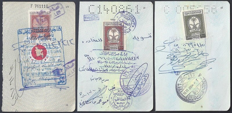 SAUDI ARABIA 1990's REVENUES ON 6 DOCUMENTS 20 30 50 & 100 RIYALS DIFFERENT ISSU
