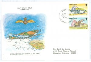 Gibraltar 369-70 1978 Royal Air Force 60th anniversary aviation, airplanes, addressed, Postal Commerative Society FDC