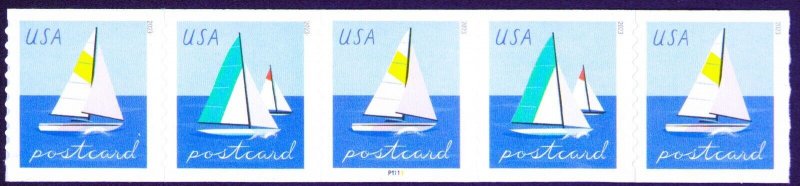 SAILBOATS  2023 POSTCARD RATE 56¢  Plate Number FOREVER  STRIP #5747-5748