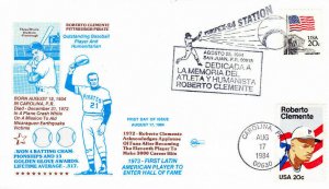 FDC #2097 Roberto Clemente Puerto Rico + PURIPEX Show Baseball 1984