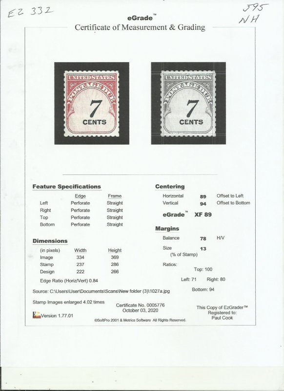 # J95 MINT NEVER HINGED XF+