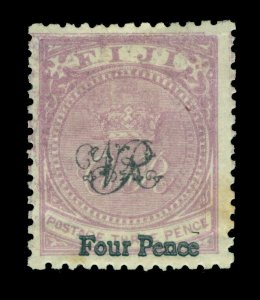 British Colonies 1877 FIJI Cakobau Rex 4p/3p Sc# 38 MH design DOUBLE PRINT ERROR