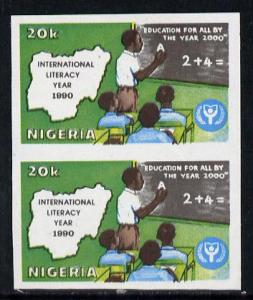 Nigeria 1990 Literacy Year 20k unmounted mint imperf pair...