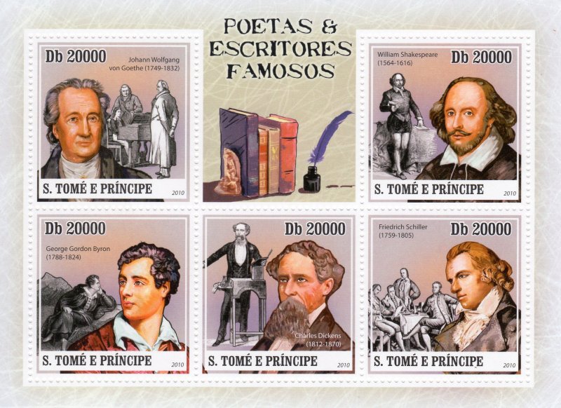 Sao Tome and Principe 2010 SHAKESPEARE-GOETHE-DICKENS Sheetlet (5) MNH