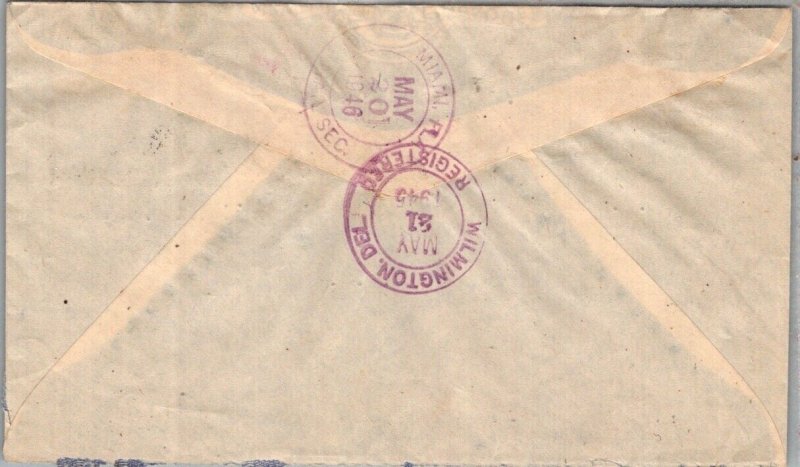 BOLIVIA POSTAL HISTORY AIRMAIL REG COVER MULT FRANKING ADDR USA CANC YRS'1940-50 