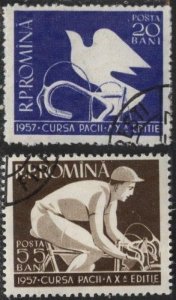 Romania 1153-1154 (used) Internat’l Bicycle Peace Race (1957)