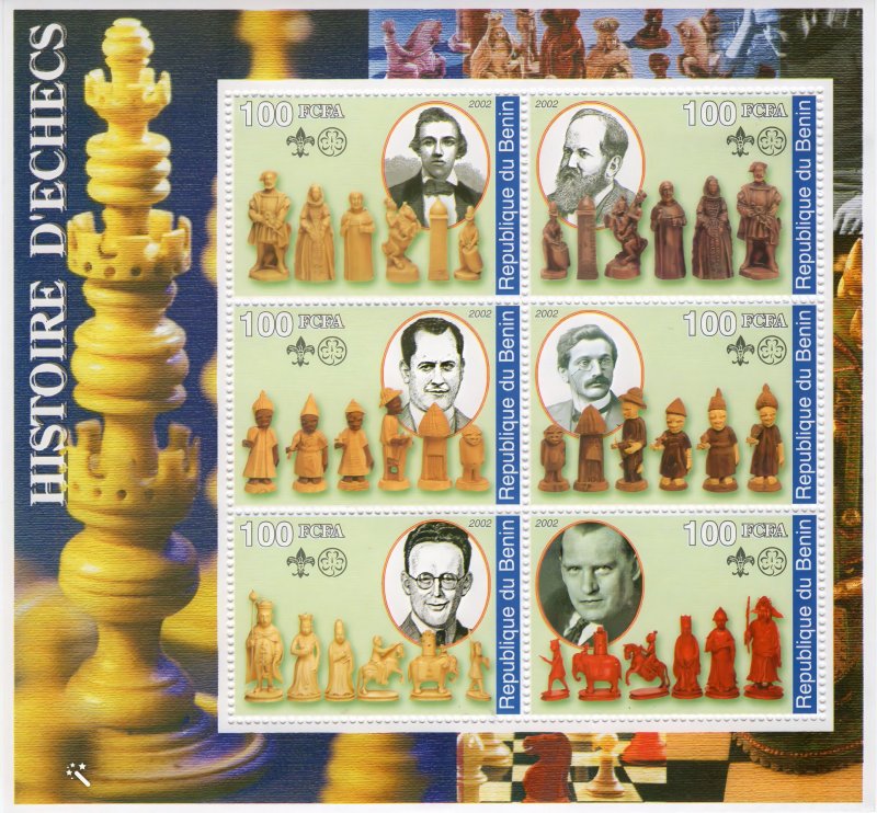 Benin 2002 HISTORY OF CHESS Sheetlet (6) Perforated MNH