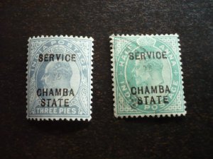 Stamps - India Chamba - Scott# O15-O16 - Mint Hinged & Used Part Set of 2 Stamps