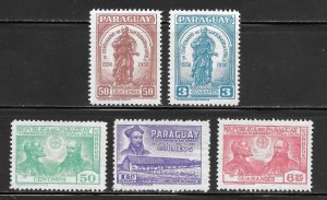 Paraguay Scott 520-24 Unused LHOG - 1958 St Ignatius of Loyola Issue - SCV $5.00