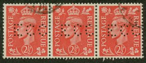 Great Britain 284 Used : Strip of 3, Perfin