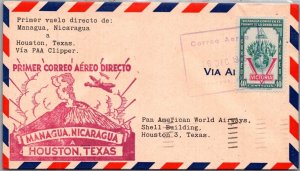 NICARAGUA 1946 POSTAL CACHET FIRST FLIGHT AIRMAIL VIA CLIPPER COVER ADDR TEXAS