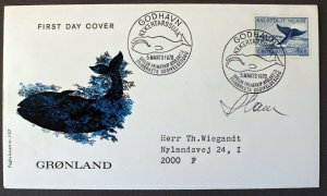 Greenland 1970 Scott 71 Rare FDC signed Cz. Slania, whale whaling