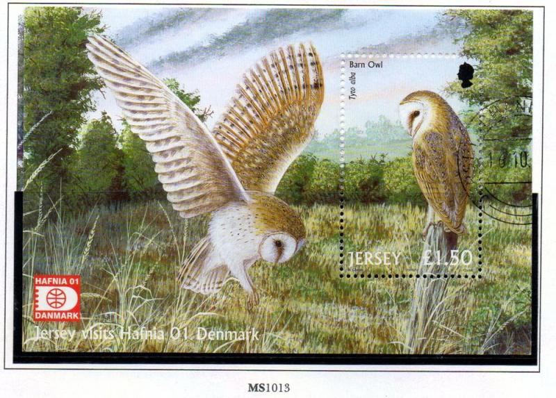 Jersey  Sc 1003a 2001 £1.5 Barn Owl Hafnia stamp sheet used