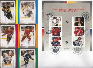 CANADA  #2941a-f: NHL HOCKEY FORWARDS ON SUPERB FDC SHEET of 6 DIFFERENT PLAYERS
