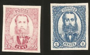 vtaeb.J) 1866 MEXICO, MAXIMILIAN ESSAY / PROOF 2 REALES BLUE AND 25 CENTS
