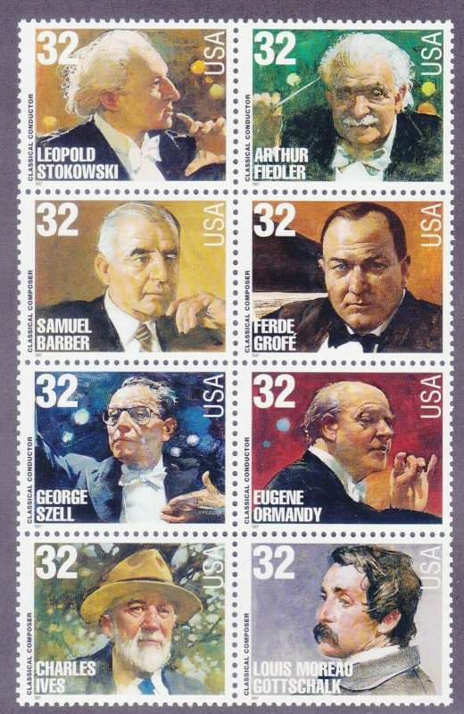 US 3165a (3158-3165) MNH 1997 Classical Music Composers & Conductors Block of 8