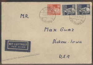 Germany 1951 DDR Cover Berlin Weissensee Dickens Iowa 104225