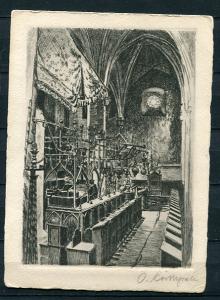 Postal Card Praga Staronova Synagogue interior view Original etching 6295