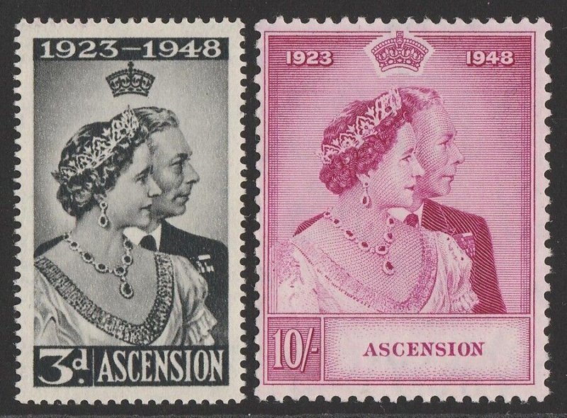 ASCENSION 1948 KGVI Silver Wedding set 3d & 10/-. MNH **.  