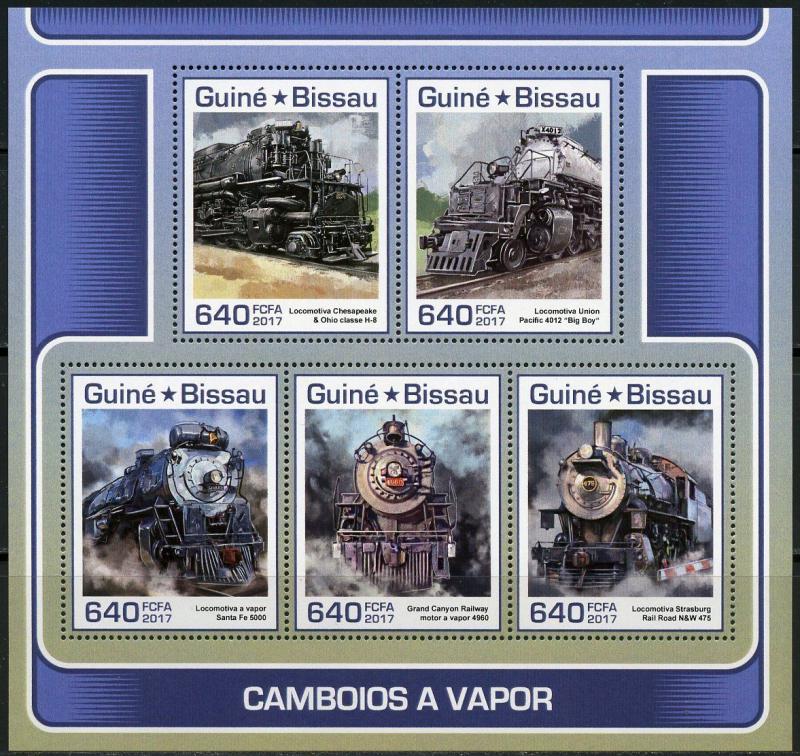 GUINEA BISSAU  2017 STEAM ENGINE TRAINS SHEET MINT NEVER HINGED