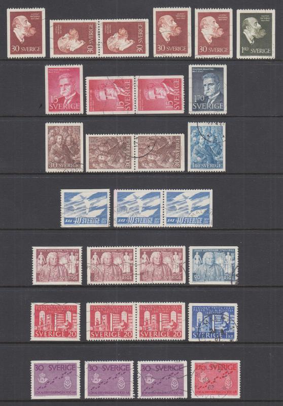 Sweden Sc 538/609 used 1952-1962 issues, 59 stamps mostly cplt sets w/ varieties 