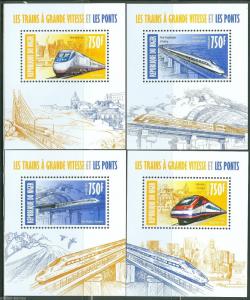 NIGER 2013  HIGH SPEED TRAINS & BRIDGES SET OF FOUR DELUXE S/S MINT