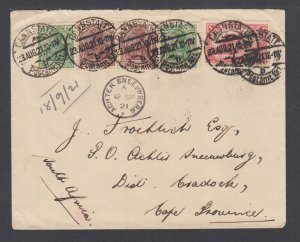 Germany Sc 92b, 118, 121 used on 23.8.21 cover to South Africa, Inflation Rate 5