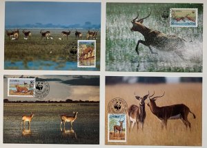 Zambia 1987 WWF Black Lechwe FDC on maximum cards.  Scott 427-430, CV $13.00