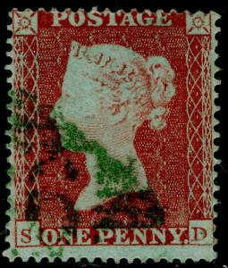 SG17 SPEC C1(3), 1d brick-red, SC16 DIE I, USED.Cat £450.GREEN IRISH POSTMARK.SD