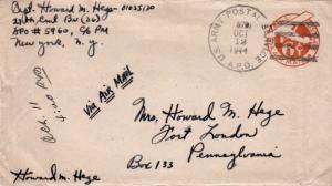 United States A.P.O.'s 6c Monoplane Air Envelope 1944 U.S. Army Postal Servic...