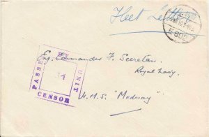 Great Britain Soldier's Free Mail 1940 F.P.O. E 502 Fleet Letter to Royal Nav...