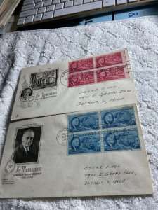 U.S.1945.IN MEMORIAN FRANKLIN D.ROOSEVELT.BLOCKS OF 4 STAMPS.2&5c.LOT OF 2 FDC’s