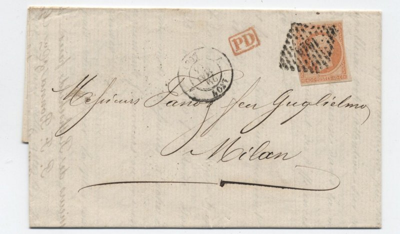 1861 France folded letter to Italy 40c Empire issue #18 [y10472]