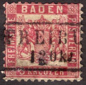 1862, Baden 3Kr, Used, Faulty, Sc 20