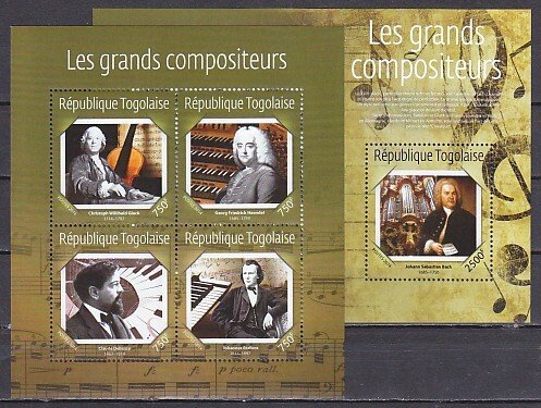 Togo, 2014 issue. Classical Composers sheet of 4 & s/sheet.