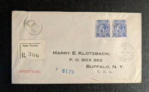 1927 Kingstown St Vincent Registered Cover to Buffalo NY Via New York City