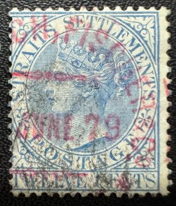 MALAYA 1867 STRAITS SETTLEMENTS QV 12c USED wmk CC SG#15a M5659