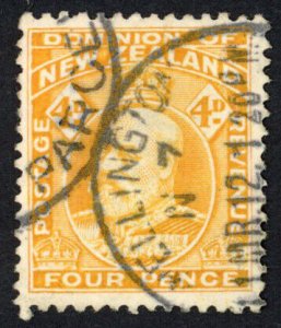 New Zealand 1909-16 SG.390a 4d yellow perf 14x14.5 used cat 12 pounds