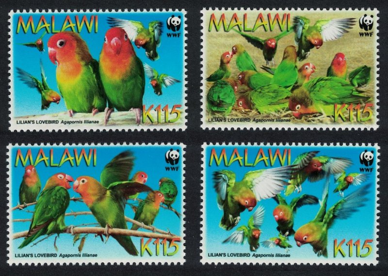 Malawi WWF Lilian's Lovebird 'Agapornis lilianae' 4v SG#1041-1044 MI#819-822