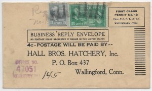 Greene, RI to Wallingford, Ct 1946 Registered Business Reply Envelope (49557)