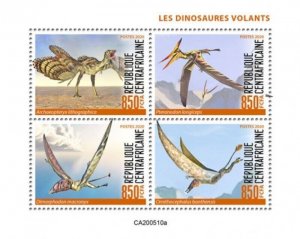 Central Africa - 2020 Flying Dinosaurs - 4 Stamp Sheet - CA200510a