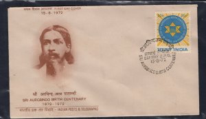 India #558  (1972 Sri Aurobindo  issue) unaddressed FDC