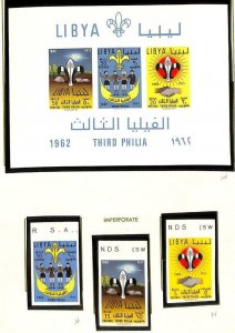 LIBYA SCOTT #222-25 SET OF 3 PERF & IMP STAMPS & SOUVENIR SHEET BOY SCOUTS 1962