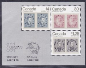 Canada 756a MNH CAPEX 78 Stamp on Stamp Souvenir Sheet of 3 Very Fine