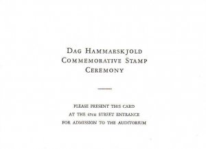 USPS 1st Day Ceremony Admission Ticket #1203 Hammarskjold U.N. 1962 No Stamp