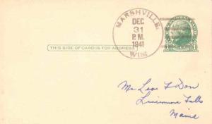 United States Wisconsin Marshville 1941 4c-bar  1898-1941  Postal Card  Phila...