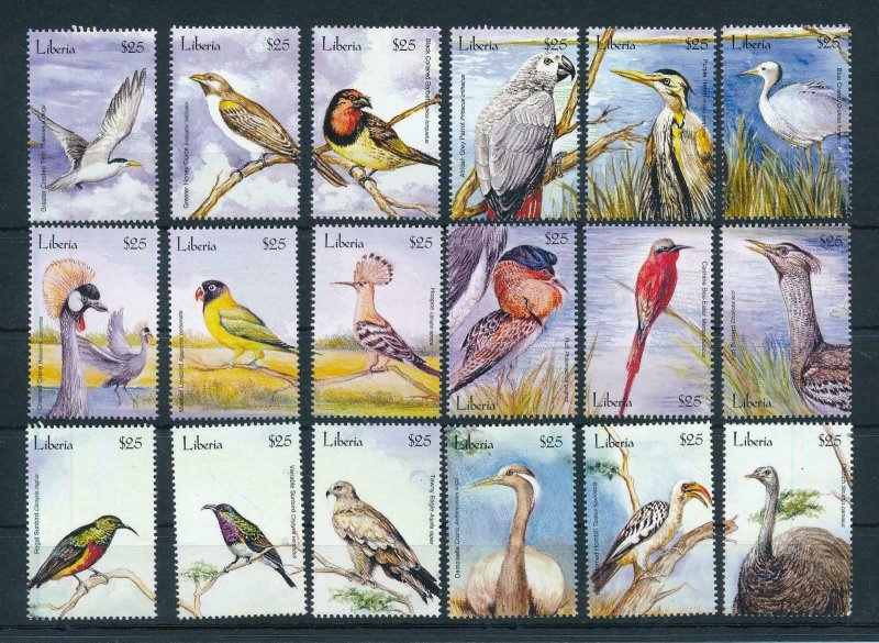[104277] Liberia 2001 Birds vögel oiseaux 18 Values MNH