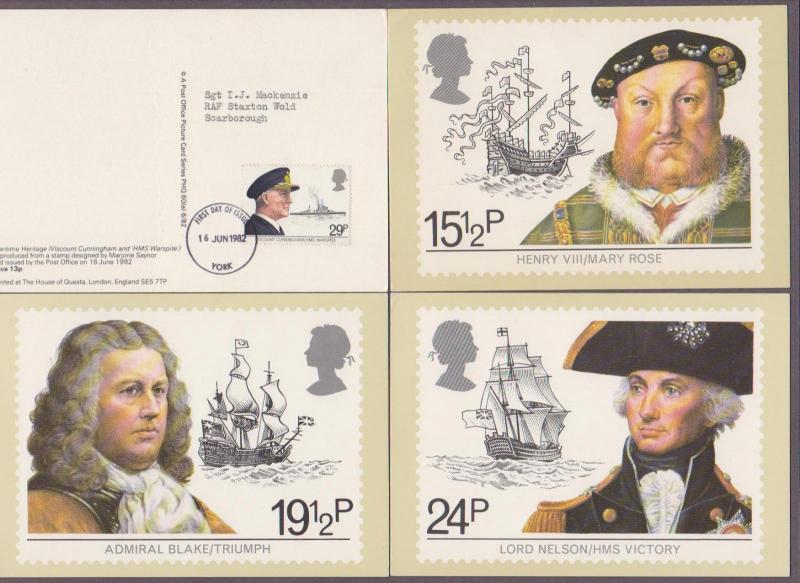 UK # 991 - 995 , Maritime Heritage on 5 Maxi Cards - I Combine S/H