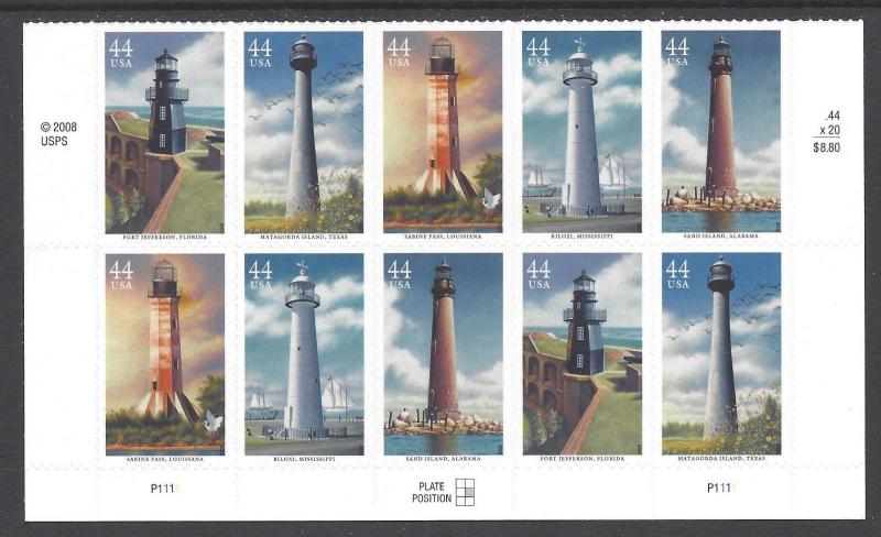 4409 13 Gulf Coast Lighthouses Bottom Plate block of 10 mint 44cent stamps 